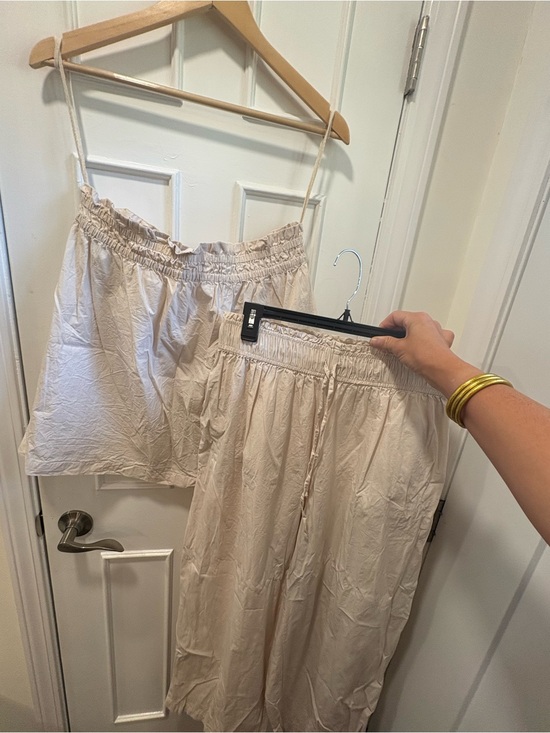 Free People Pants - Free People Cream Elastic-Waist Wide Leg Pants